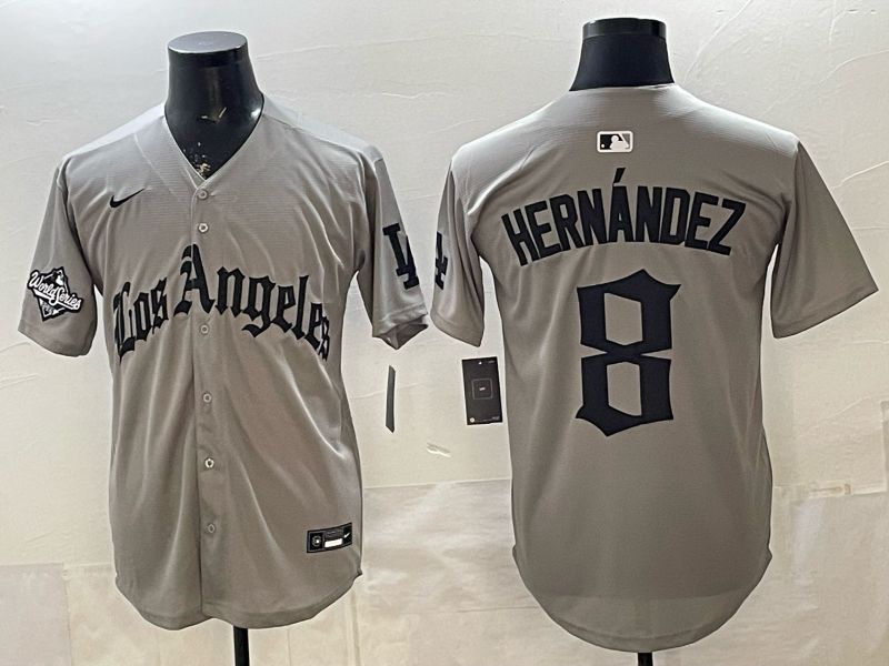 Men 2026 Los Angeles Dodgers #8 Hernandez Grey Five generations Nike MLB Jersey style 0011